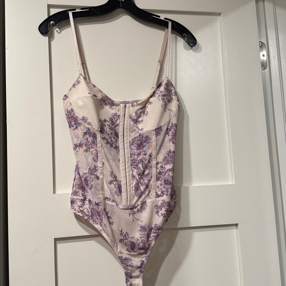 Free People Floral Bodysuit with Purple Accents M
